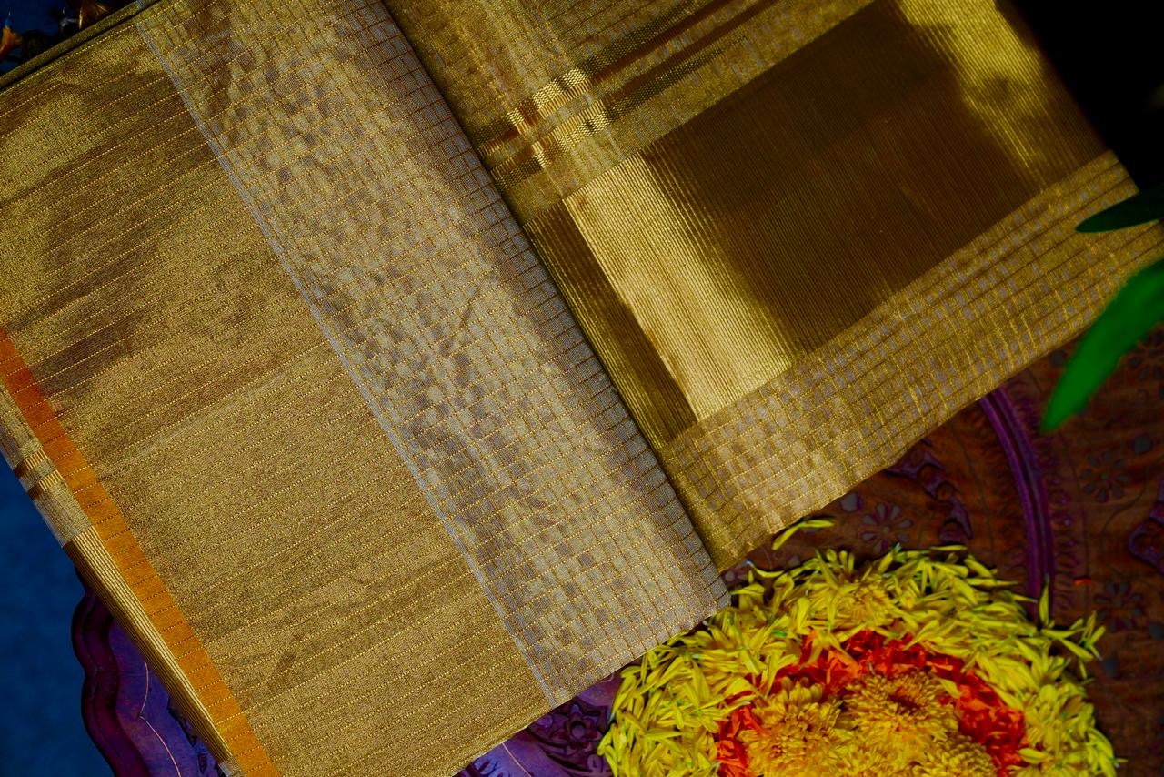 Pure Handloom Premium Tissue Saree with 4-Inch Grand Gold Kasavu – Signature Heritage Collection