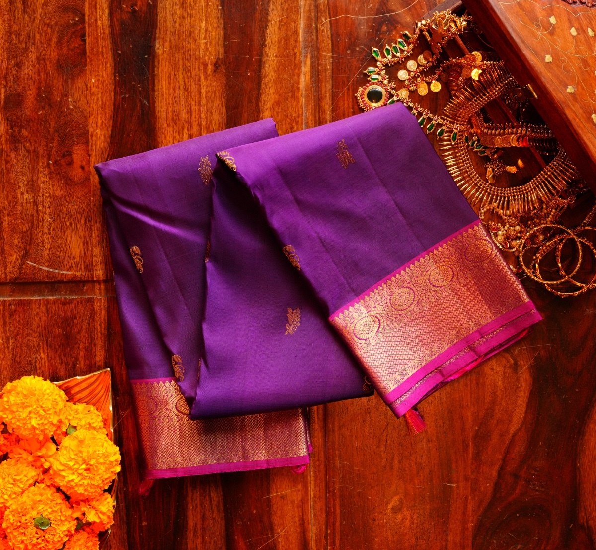 Royal Purple Pure Kanchipuram Silk Saree with Traditional Gold Zari Border