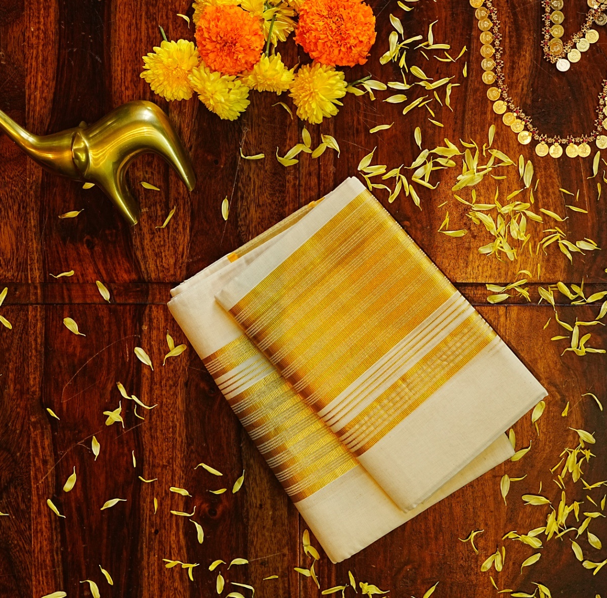 Pure Kerala Handloom Kasavu Set Mundu with 5.5-Inch Kasavu (Zari)Kara / Border