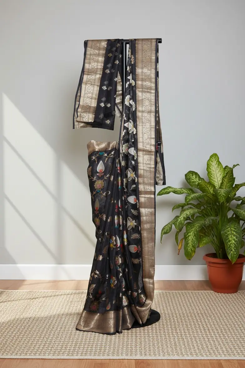 Pure Kota Silk Saree with Meenakari Weaving & Antique Gold Zari Border