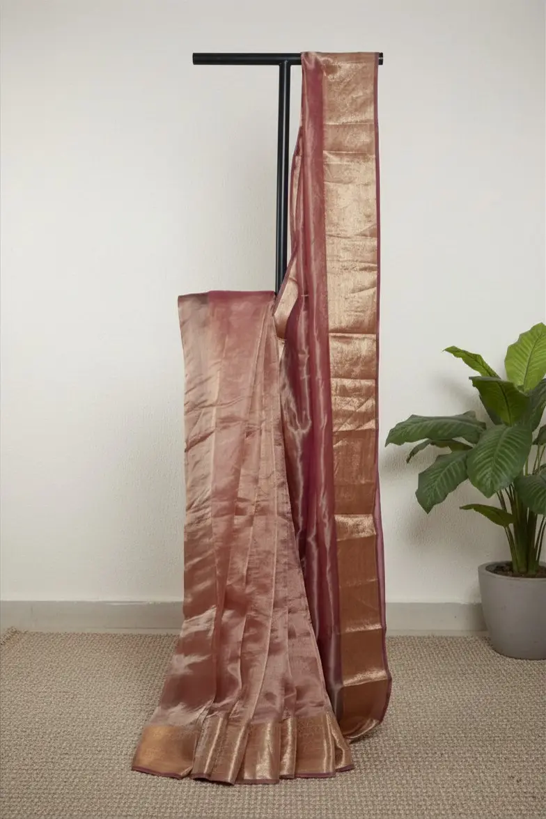 Pure Tissue Silk Saree with Rich Gold Zari Border