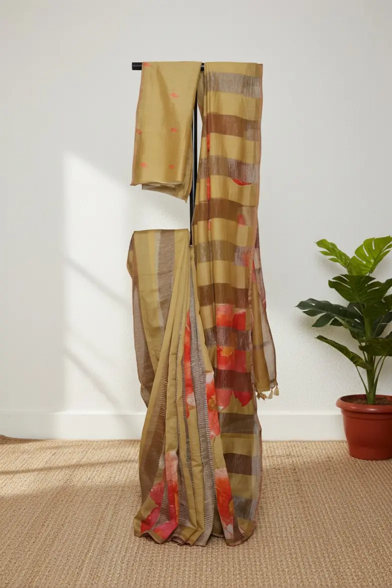 Pure Munga Silk & Tissue Saree with Artistic Digital Prints